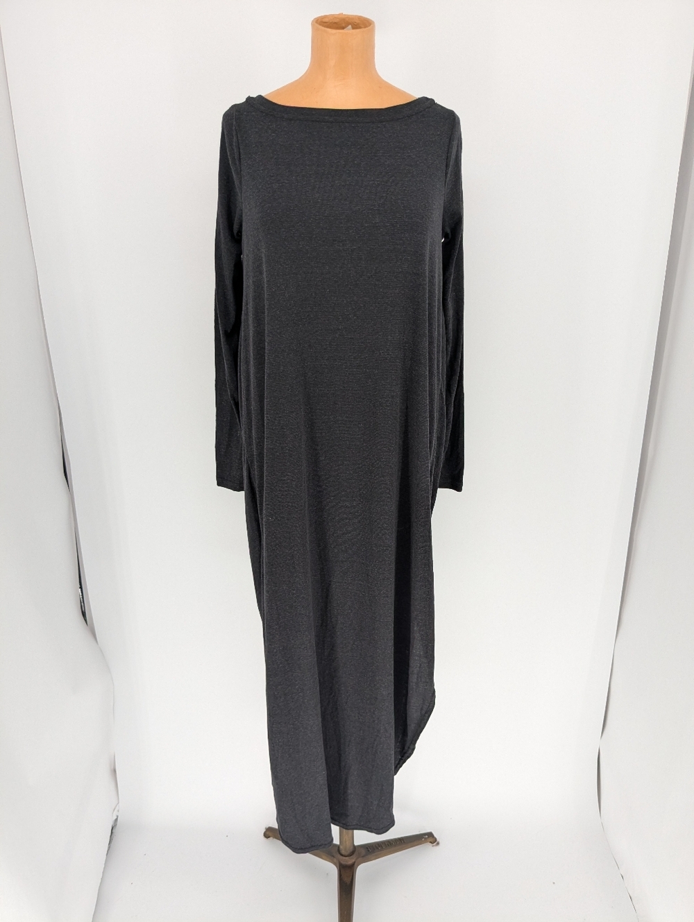 Free People Beach Charcoal Long Sleeve Maxi Dress Draped Back Lagenlook Small